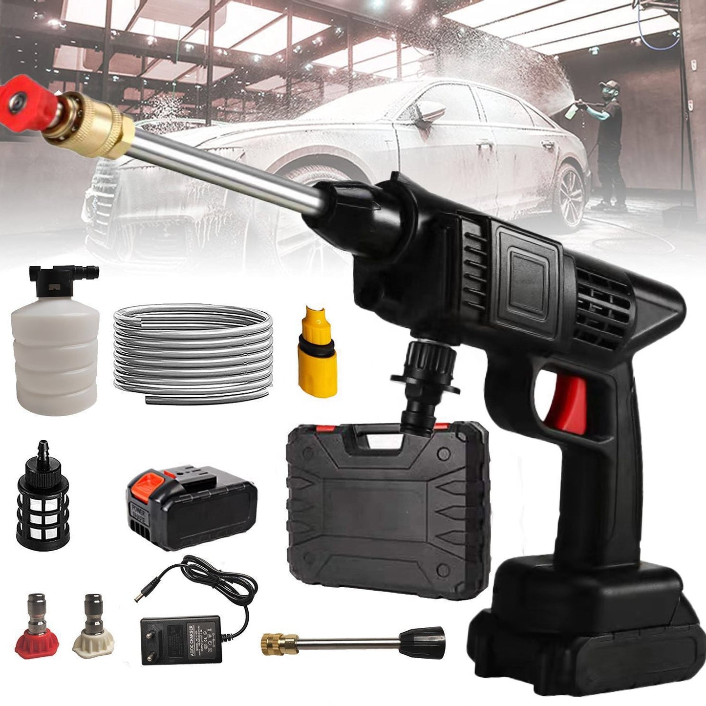 Automatic Wireless Car Wash Spray Gun– 48V High Pressure Wireless Foam Jet Washer with Rechargeable Battery