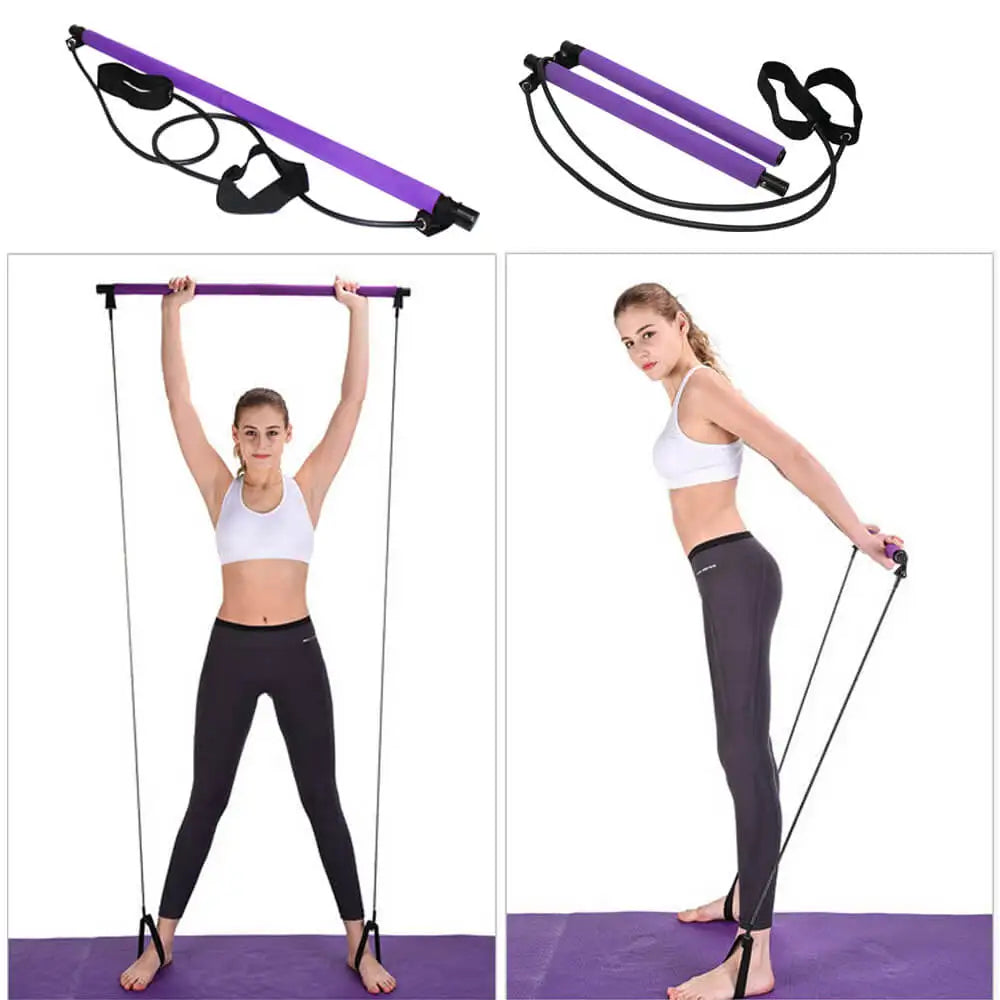 Portable Pilates Bar Kit – Yoga & Resistance Band Fitness Stick for Home Gym Exercise (Random Colors)