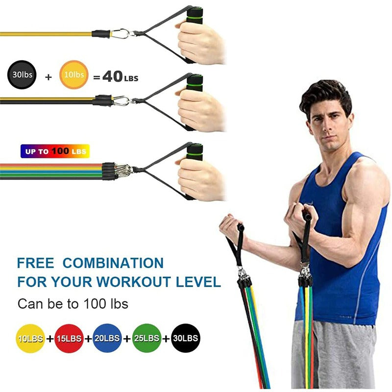 11 Piece Resistance Band Set – Fitness Strength Training Bands for Yoga, Gym & Home Workouts for Men & Women