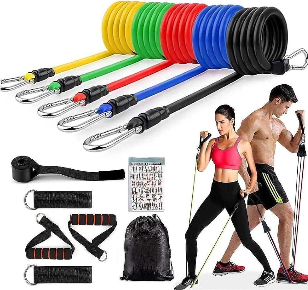 11 Piece Resistance Band Set – Fitness Strength Training Bands for Yoga, Gym & Home Workouts for Men & Women