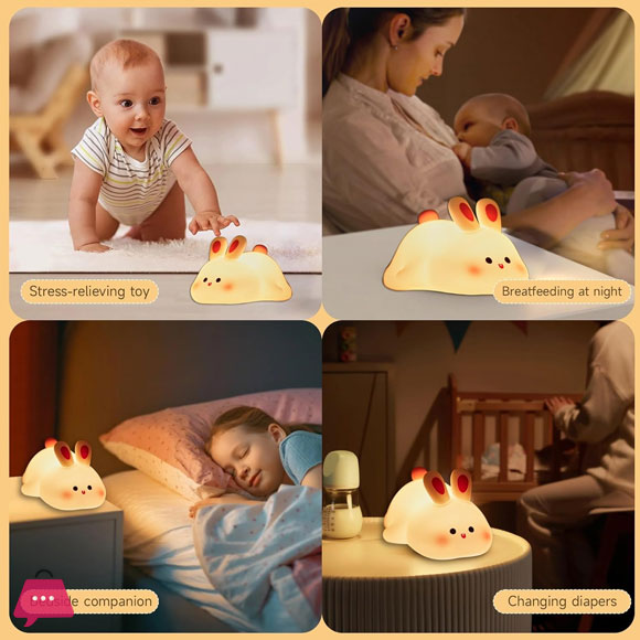 Silicone Rabbit Lamp – Cute Rechargeable Bunny Night Light with Touch Sensor for Kids
