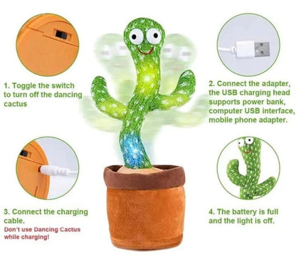Dancing Cactus Toy – Singing, Talking & Voice Recording Plush | USB Rechargeable Educational Toy for Kids (6+ Months) with Cap