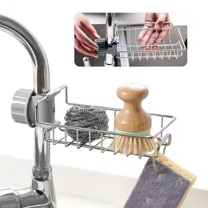 Stainless Steel Adjustable Kitchen Faucet Sponge Holder – Multifunctional Sink Storage Organizer ✨🚰
