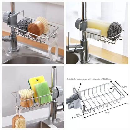 Stainless Steel Adjustable Kitchen Faucet Sponge Holder – Multifunctional Sink Storage Organizer ✨🚰