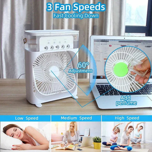 10-Inch Desktop Humidifier Fan – Portable USB Mist Cooling Fan with LED Light, Timer & 600ml Water Tank