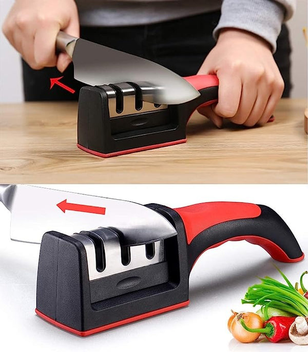 3-Stage Professional Knife Sharpener – Manual Kitchen Sharpening Tool with Non-Slip Base & Ergonomic Handle