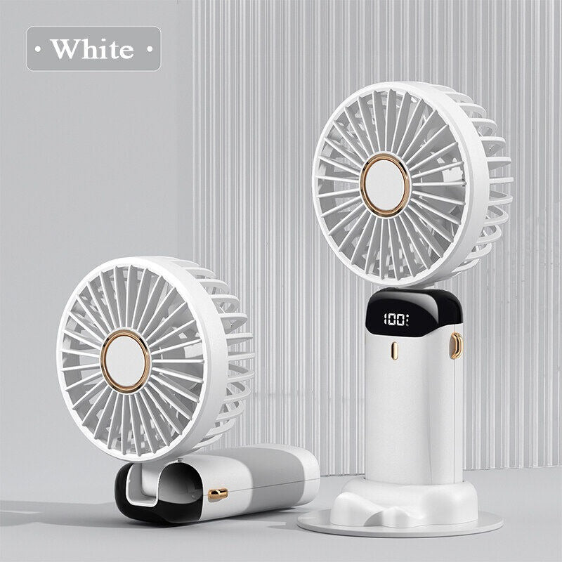Digital Display Portable Mini Fan – 5-in-1 USB-C Rechargeable Handheld Cooling Fan with LED Display & Phone Stand