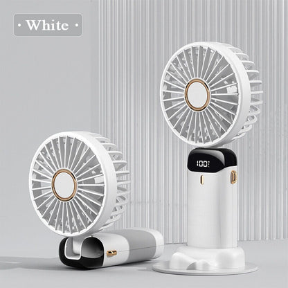 Digital Display Portable Mini Fan – 5-in-1 USB-C Rechargeable Handheld Cooling Fan with LED Display & Phone Stand