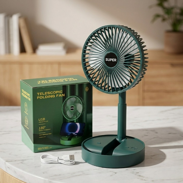 Super Telescopic Folding Fan – Portable USB Rechargeable Desk Fan with 180° Adjustable Airflow
