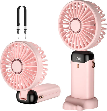 Digital Display Portable Mini Fan – 5-in-1 USB-C Rechargeable Handheld Cooling Fan with LED Display & Phone Stand