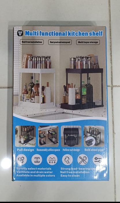 Multi-Functional Kitchen Shelf – Nail-Free Rust-Proof Carbon Steel Kitchen Organizer with Strong Load Bearing 🏠✨