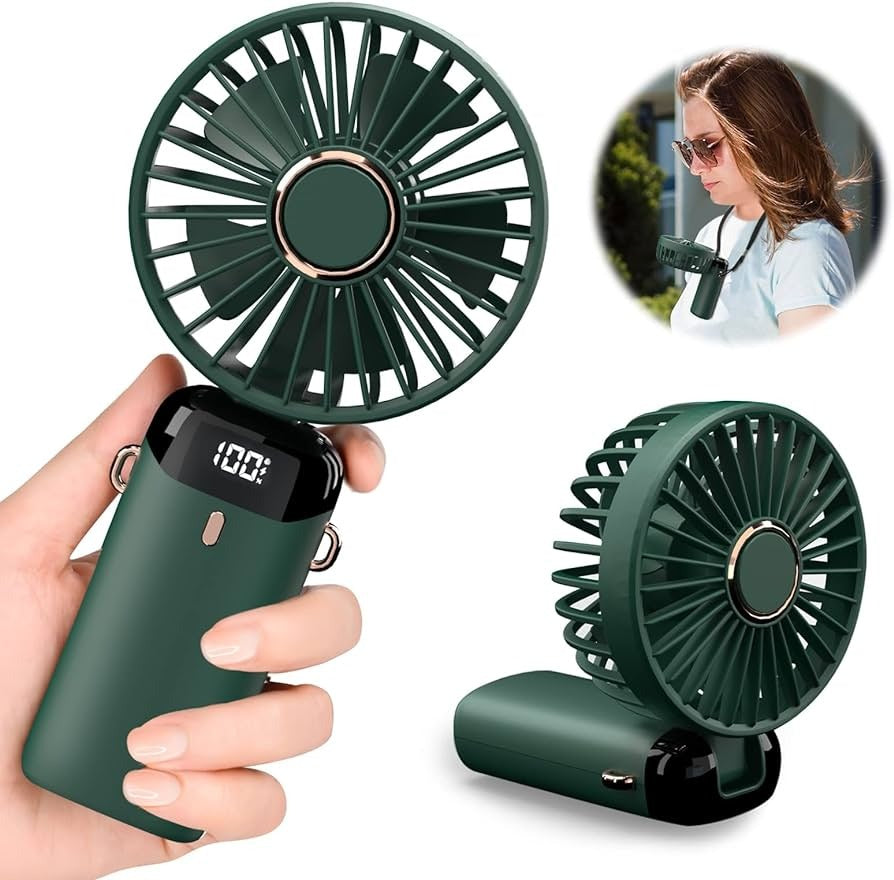 Digital Display Portable Mini Fan – 5-in-1 USB-C Rechargeable Handheld Cooling Fan with LED Display & Phone Stand