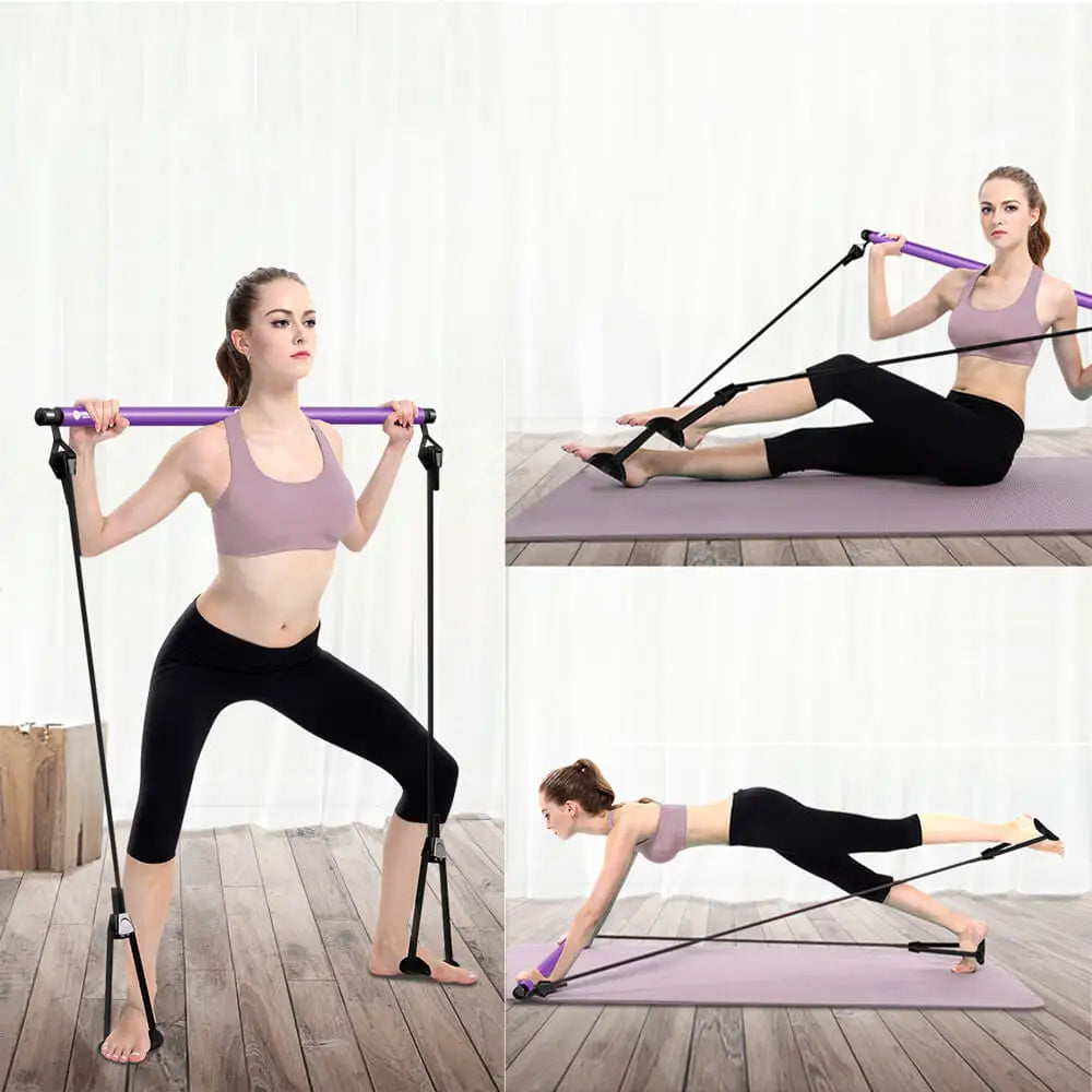 Portable Pilates Bar Kit – Yoga & Resistance Band Fitness Stick for Home Gym Exercise (Random Colors)