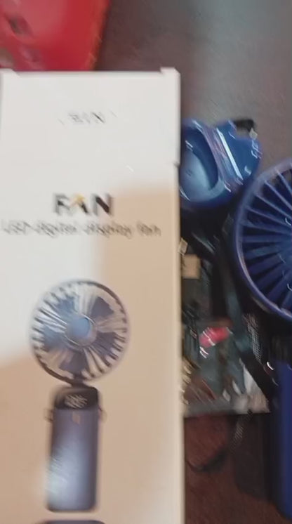 Digital Display Portable Mini Fan – 5-in-1 USB-C Rechargeable Handheld Cooling Fan with LED Display & Phone Stand